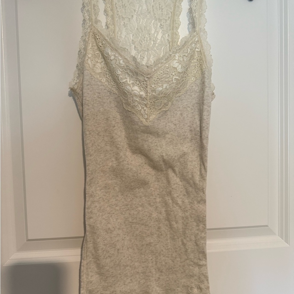 Lace Trim Cream Tank Top